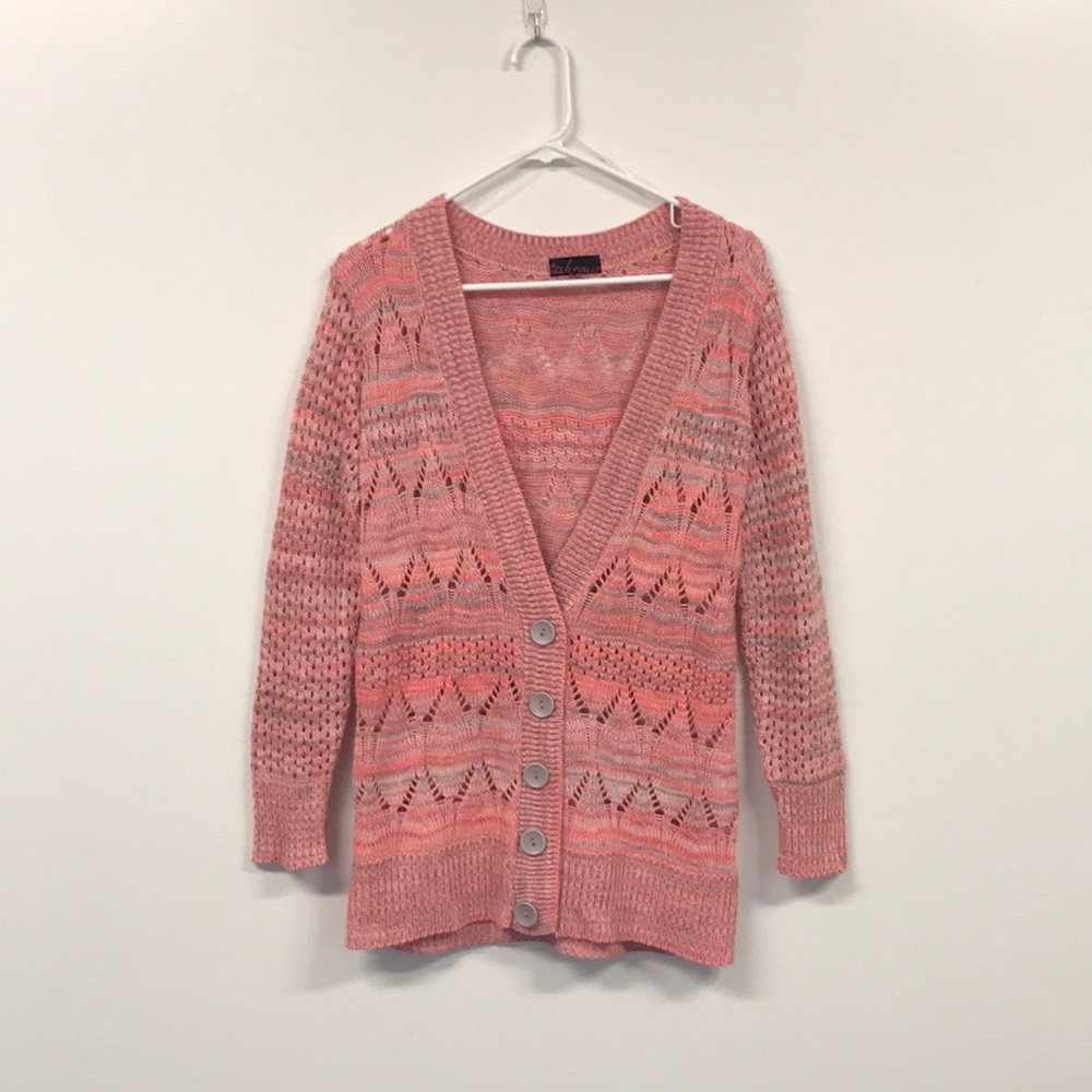 Pink and gray cardigan/ sweater